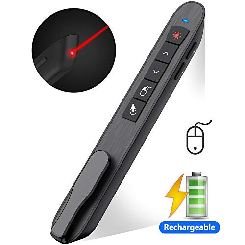 DinoFire Wireless Presenter Air Mouse Function Rechargeable USB Presentation Powerpoint Clicker RF 2.4 GHz Presentation Remote Control Laser Pointer Slide Advancer Changer Support Mac
