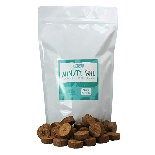 Minute Soil - Compressed Coco Coir Fiber Grow Medium - 30 MM Discs - Bag of 70 = 5.75 Quarts of Potting Soil - Indoor Growing: Seed Starts, House Plants, More - Just Add Water - Peat Free - OMRI