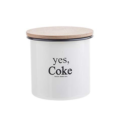 TableCraft's Coca-Cola Enamel Small Canister with Lid 4.5 x 4.5 x 5.5", White