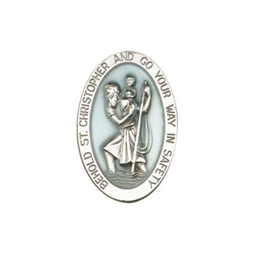Antique Silver Tone St. Christopher Enameled Visor Clip