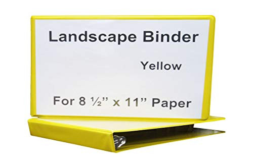 Landscape Binder Horizontally Formatted One Inch Ring Size,13 ½-Inch Wide to Hold Standard Paper, Index Tabs and Sheet Protectors, Yellow Vinyl.