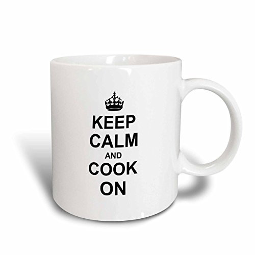 3dRose mug_157701_1 Keep Calm and Cook on Carry on Cooking Gifts for Chefs Black Fun Funny Humor Humorous Ceramic Mug, 11-Ounce