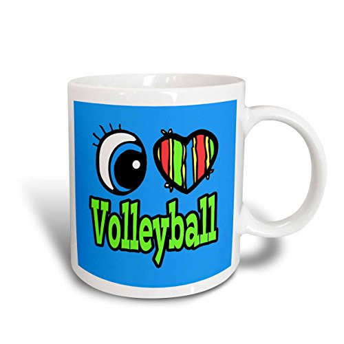 3dRose 106680_1"Bright Eye Heart I Love Volleyball Ceramic Mug, 11 oz, White