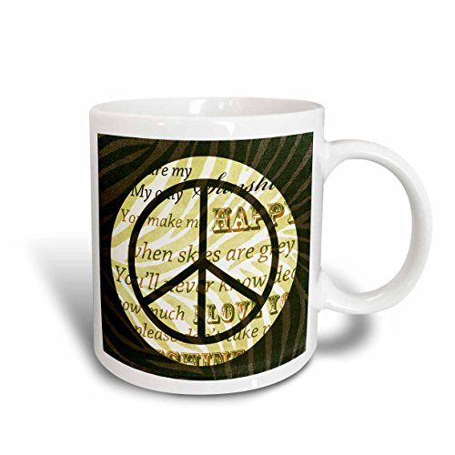 3dRose 110428_1 Sunshine love song words peace sign with zebra print Ceramic Mug 11 oz White