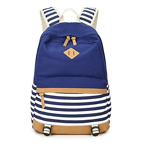 Abshoo Lightweight Canvas Stripe Backpacks for Girls Womens School Bookbags (Navy)