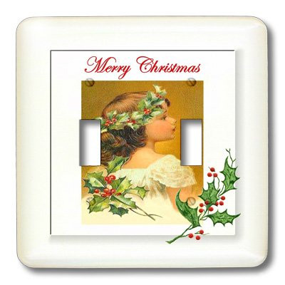 3dRose lsp_26643_2 A Little Girl with A Holly Wreath Merry Christmas Double Toggle Switch
