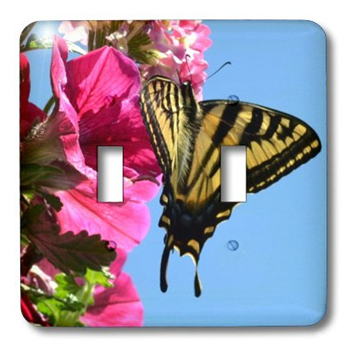 3dRose LLC lsp_23581_2 Butterfly with Flowers, Double Toggle Switch