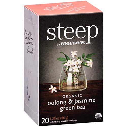 Steep by Bigelow Organic Oolong and Jasmine Green Tea 20 Count (Pack of 6) Caffeinated Individual Green and Black Tea Bags, for Hot Tea or Iced Tea, Drink Plain or Sweetened with Honey or Sugar
