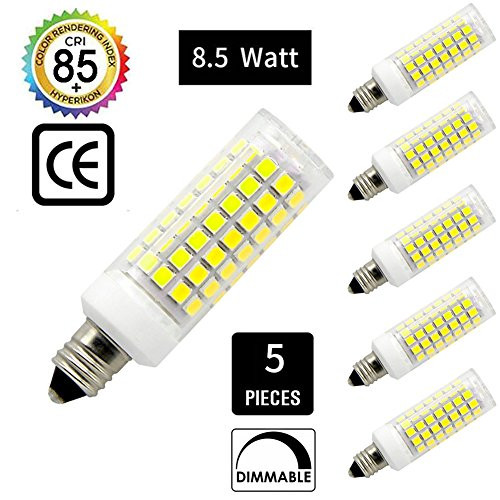 LED E11 Dimmable Bulb, JD E11 Candelabra Base Bulbs, 88 SMD2835 75W-100W Equivalent halogen bulbs,850lm,110V-130V,Replaces T3/T4 JD E11 Halogen Bulb (Pack of 5) (Daylight White) LED E11 Dimmable Bulb, JD E11 Candelabra Base Bulbs, 88 SMD2835 75W-100W Equivalent halogen bulbs,850lm,110V-130V,Replaces T3/T4 JD E11 Halogen Bulb (Pack of 5) (Daylight White)