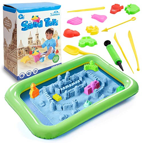 3 otters Play Sand and Sand Molds Kit, 4 Lbs Magic Sand Play Sand Beach Mold Kit Play Sand Set with 45 Pcs Sand Molds and 1 Sand Tray