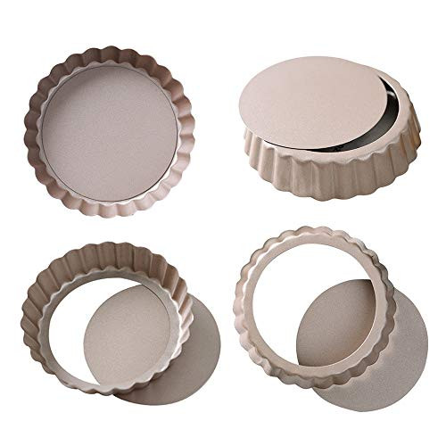 Bakerdream Round Non-stick Tart Pan Quiche Pan with Removable Bottom Mini Tart Pan Pie Pan with Loose Bottom, 5 Inch (Pack of 4)