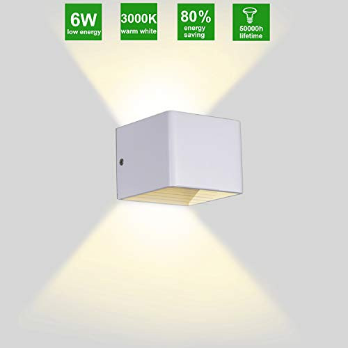 Up Down Light Wall Indoor Wall Sconce Lighting Indoor Modern Led Wall Sconce Light White Wall Mount Lamp Cube Wall Light Fixture Interior for Bedroom Living Room Stair Hallway Warm Light / 6W 3000K