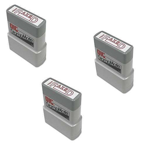 OfficemateOIC Office Pre-Inked Message Stamp,"Faxed with Date", Red, Refillable (77015), 3 Pack