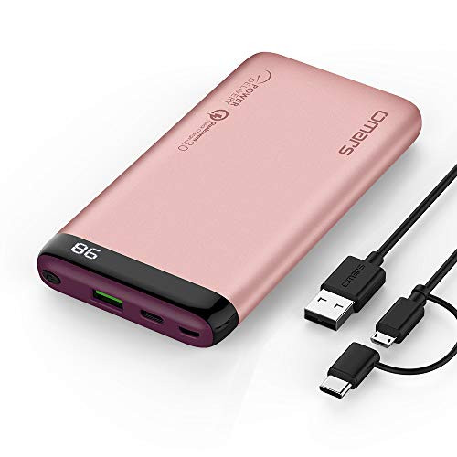 Omars PD Power Bank, Portable Charger 10000mAh with USB C Power Delivery QC Quick Charge 3.0 USB Type-C 18W Output Compatible with iPhone Xs/XR/XS Max/X / 8/8 Plus, iPad, Galaxy S9 / Note 9 (Black)
