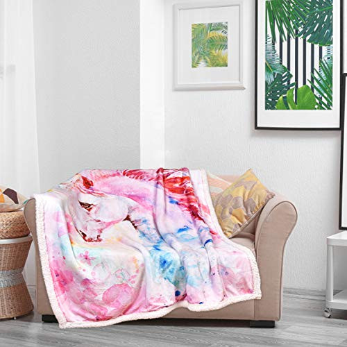 Romeooera Pink Unicorn Blanket Girl's Cartoon Unicorn Blanket Watercolor Print Super Soft Warm Throw Blanket for Sofa Clair Bed Office for Kids, Girls, Adults,Teens, Pink, 50x60 inch