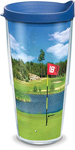 Tervis 1165914 Golf Course Scene Insulated Tumbler with Wrap and Blue Lid, 24oz, Clear