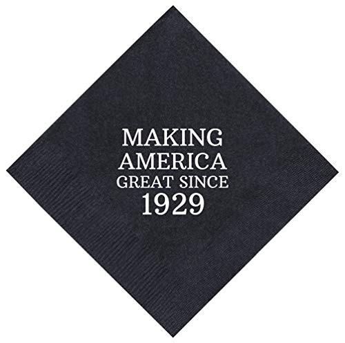 90th Birthday Gifts Making America Great Since 1929 90th Birthday Party Supplies 50 Pack 5x5" Party Napkins Cocktail Napkins Black
