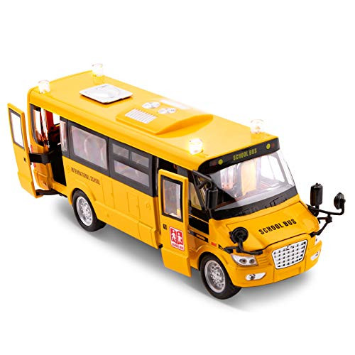 Toy To Enjoy Yellow School Bus Toy with Light, Sound & Openable Doors  Pull Back School Bus for Kids, Girls & Boys  Battery Operated  Great Gift for Children - Alloy Die Cast Aluminum Toy