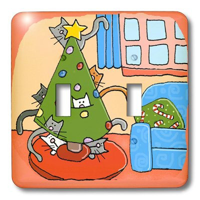 3dRose lsp_34020_2 Tree, Christmas, Cat, Pets, Holidays Toggle Switch, Multicolor