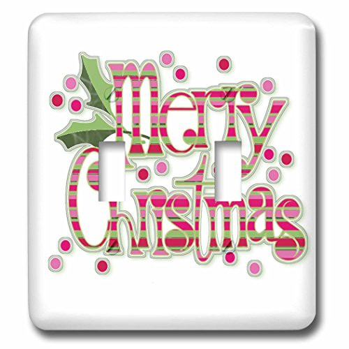 3dRose lsp_60791_2 Green and Pink Striped Merry Christmas Double Toggle Switch