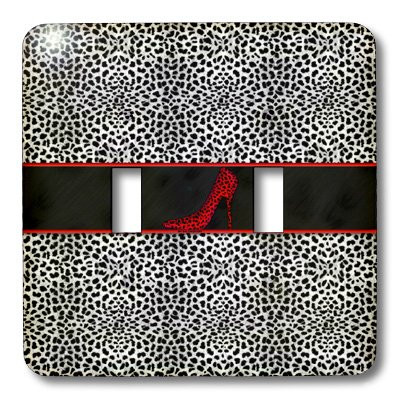 3dRose lsp_38695_2 Silver Cheetah Print And Red Stiletto Heel Double Toggle Switch