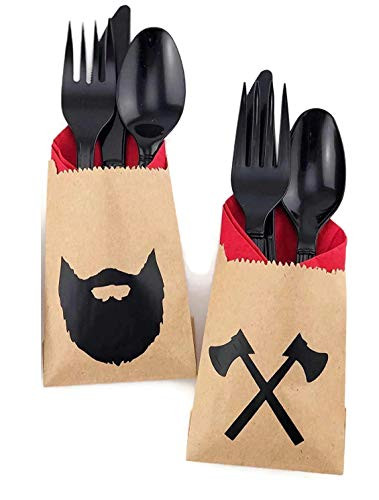 Lumberjack Beard Cutlery - 24 Set Baby Shower Kids Birthday Party Supplies