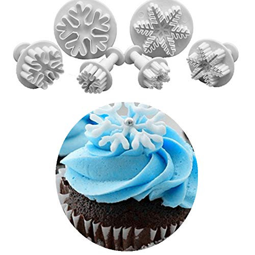 Fyuan 6Pcs Snowflake Cookie Cutter Fondant Cake Decorating Plunger Sugarcraft Cutter Mold Tools Bakeware Tools, White