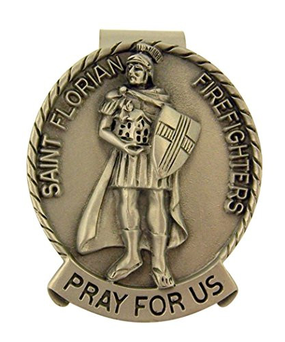 Pewter Catholic Saint St Florian (Firefighters) Medal Visor Clip, 2 Inch