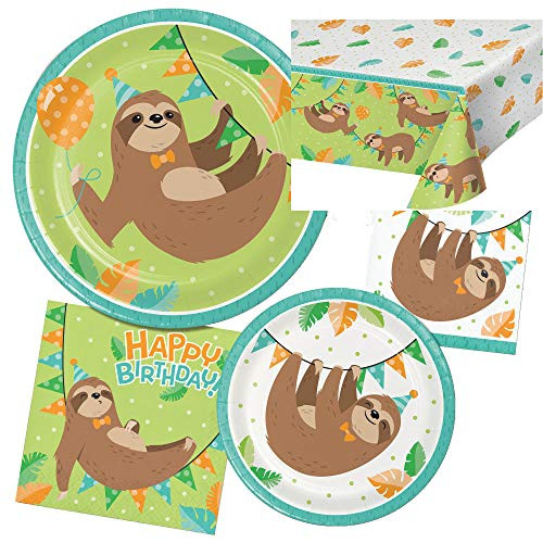 Creative Converting Sloth Happy Birthday Party Bundle, 16 Guests