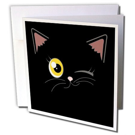 3dRose Cute Winking Cat Black with Orange Eyes - Greeting Cards, 6 x 6 inches, set of 12 (gc_165781_2)