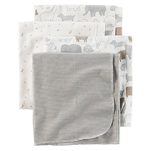 Carters 4-Pack Receiving Blanket Animals & Stars Gray