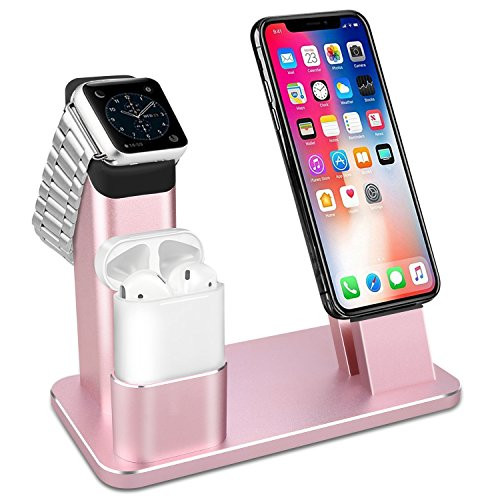 Apple Watch Stand,GUANCHI Aluminum 4 in 1 Apple Watch iPhone AirPods Charger Stand Dock station for Apple Watch 3/2/1/AirPods/iPhone X/8/8Plus/7 Plus/6S/6S Plus/iPad- Rose Gold