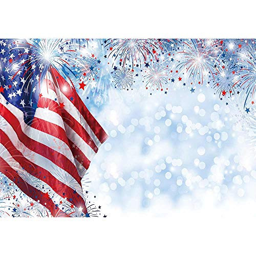 Allenjoy 7x5ft Durable Fabric Independence Day Photography Backdrop Bokeh Spots Fireworks US Flag Portrait Background Patriotic 4th of July National Veterans Day Banner Photo Studio Booth