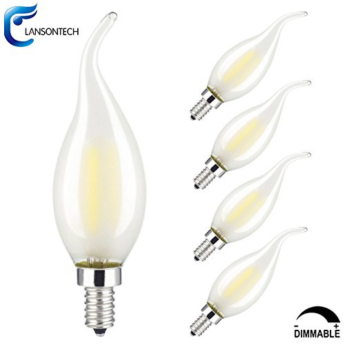 Led Candelabra Bulb,LANSONTECH 4W Frosted LED Filament Candle Light Bulb, Dimmable, 2700K Warm White , 40W Incandescent Replacement, 400 Lumens, E12 Candelabra Base, C35 Flame Shape Bent Tip, 5 Pack