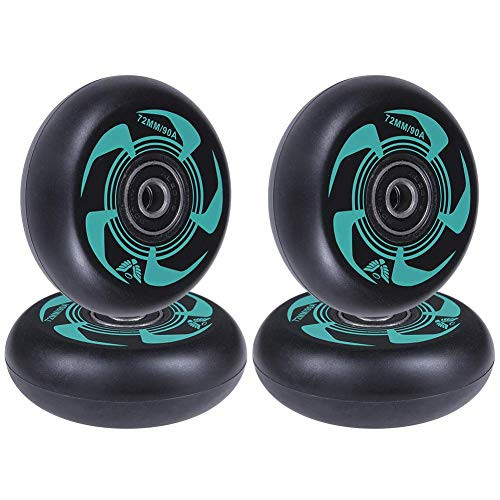 AOWISH 4-Pack Inline Skate Wheels [Available in Sizes 72mm 76mm 80mm] Inline Skates Replacement Wheel with Bearings ABEC-9 (Black and Green) (72mm)