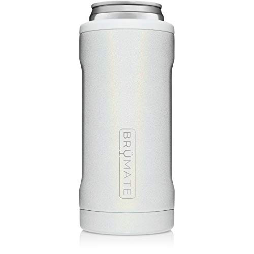 BrüMate Hopsulator Slim Double-walled Stainless Steel Insulated Can Cooler for 12 Oz Slim Cans (Glitter White)