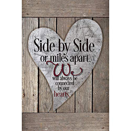 Friends Family Wood Plaque with Inspiring Quotes 6x9 - Classy Vertical Frame Wall & Tabletop Decoration | Easel & Hanging Hook | Side by Side or Miles Apart, We Will Always be Connected by Our Hearts