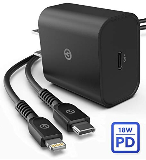 Galvanox iPhone Fast Charger (Apple MFi Certified) 6 Foot USB-C to Lightning Charging Cable with 18W PD Wall Adapter for iPhone XR/XS Max/11/Pro Max (Black)