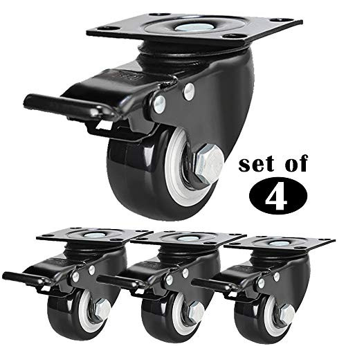 2.5'' Swivel Caster Wheels,Heavy Duty Locking Casters Set of 4,Polyurethane 800Lbs Swivel Wheels for Large Cart,Cabinet,Workbench(2.5 Inches,Black,with Brake)