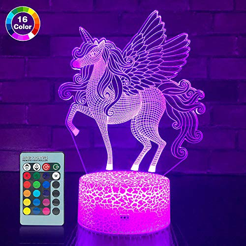SETIFUNI Unicorn Gifts Unicorn Toys Kids Night Light 16 Colors Changing with Remote 3D Optical Illusion Bedside Lamp as Birthday Gifts for Girls
