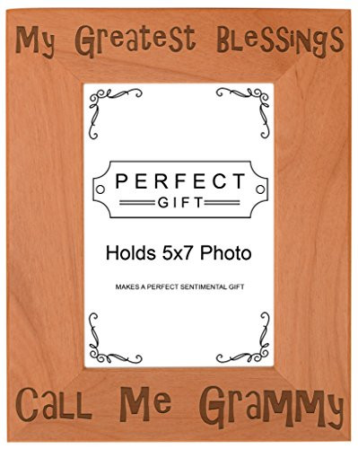 ThisWear Gift for Grandma Blessings Call Me Grammy Natural Wood Engraved 5x7 Portrait Picture Frame Wood