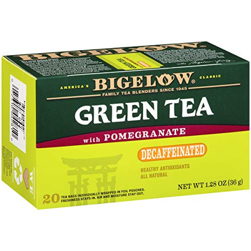 Bigelow Tea Green Tea with Pomegranate Decaf  Decaffeinated Individual Green Tea Bags, for Hot Tea or Iced Tea, Drink Plain or Sweetened with Honey or Sugar,20 Count(Pack of 6), 120 Tea Bags Total.