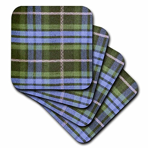 3dRose CST_113035_2 Blue and Green Tartan Pattern with Black and Grey Gray-Plaid Checks Checkered Scottish Scotland-Soft Coasters, Set of 8