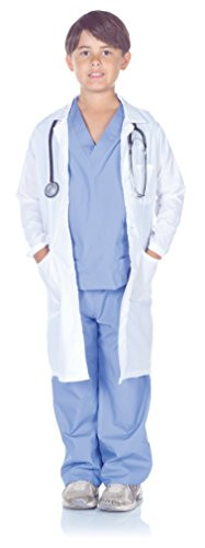 Underwraps Children's Doctor Scrubs With Lab Coat Costume Set, Blue/White, Medium (6-8)