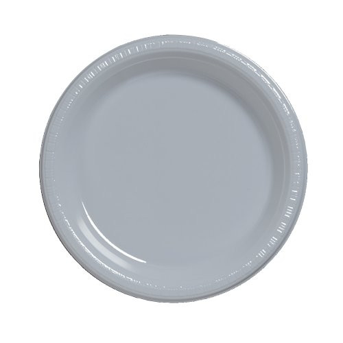 Creative Converting Touch of Color 50 Count Plastic Banquet Plates, Shimmering Silver