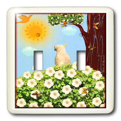 3dRose lsp_6564_2 Sulphur Crested Cockatoo - Bird Art Double Toggle Switch Multicolor