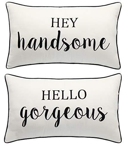 RUDRANSHA Pillowcase Set of 2 Hey Handsome Hello Gorgeous Pillow Cover Wedding Gift, Couples Pillow Cases,His and Hers,Wedding Gift Pillow Set,Couple (Ivory(Handsome,gorg), 12"x20")