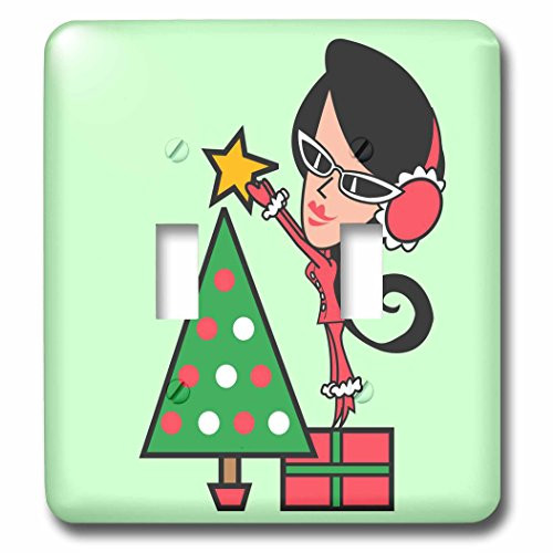 3dRose lsp_98758_2"Retro Girl Decorating Christmas Tree" Double Toggle Switch Multicolor