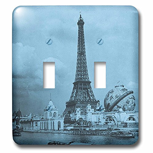3dRose lsp_77446_2 Eiffel Tower Paris Exposition From The Seine Cyan Tone Double Toggle Switch