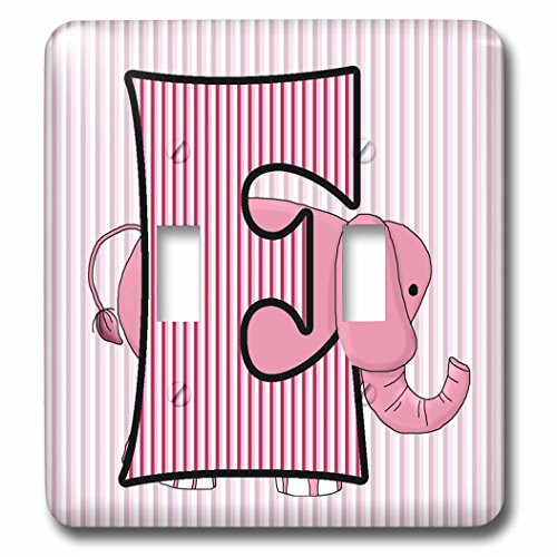 3dRose lsp_62850_2 E is for Elephant in Pink for Girls Baby and Kids Monogram E in Striped Prints Double Toggle Switch